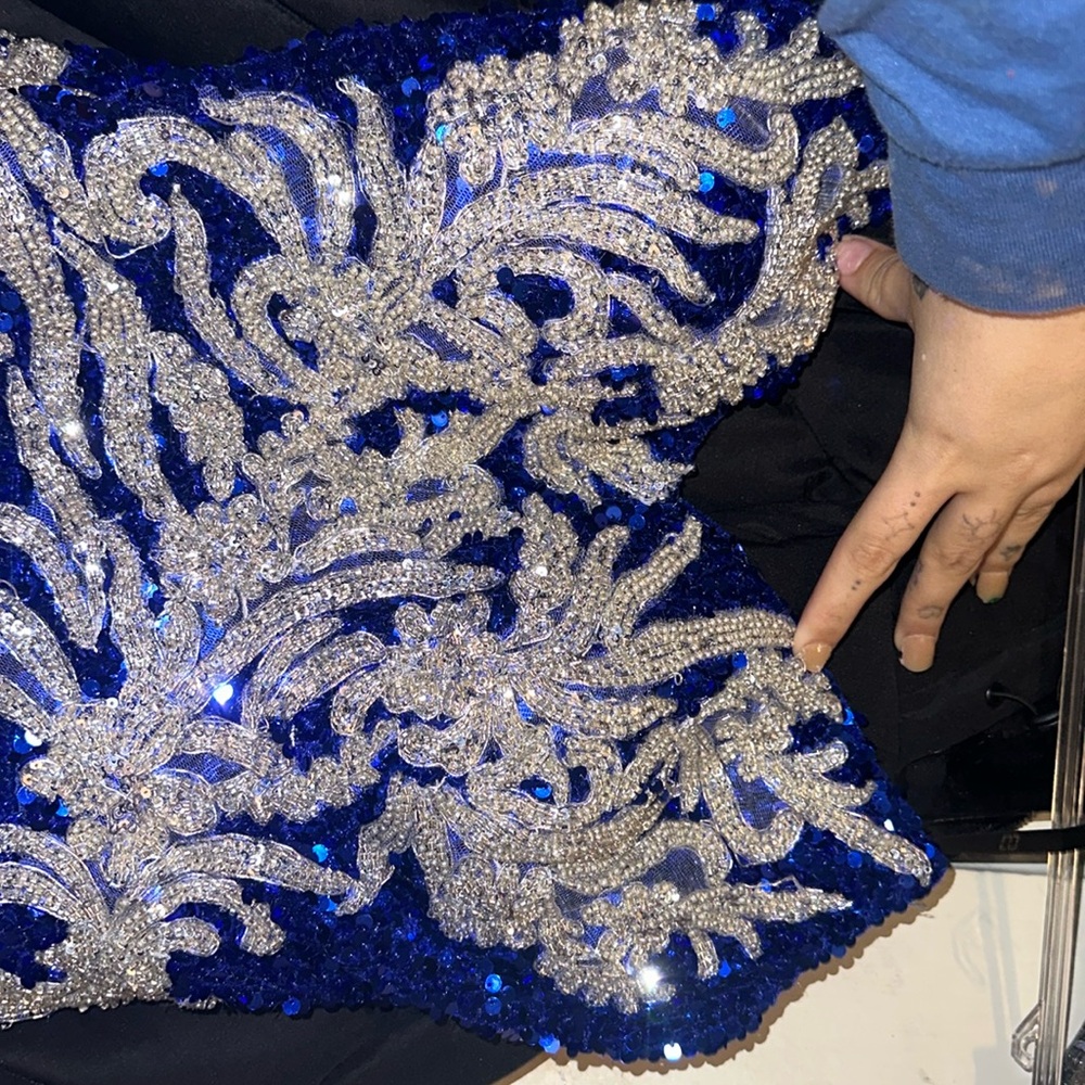 Lucci Lu 1332 royal blue and silver prom dress